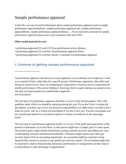 Sample performance appraisal
In this file, you can ref useful information about sample performance appraisal such as sample