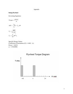 Appendix 
 
Sizing Flywheel 
 
Governing Equations: 
 
ω
power
Torque =
 
 
∫
−
−
=
Δ
max
min
)
(
ω
ω
θ
θ
θ
d
T
T
KE
avg
l
