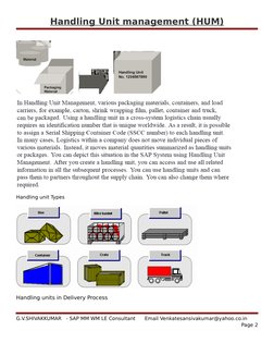 Handling Unit management (HUM)
   
   
Handling unit Types
Handling units in Delivery Process
G.V.SHIVAKKUMAR   - SAP MM WM L