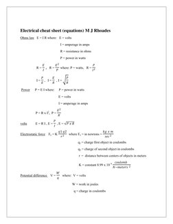 Electrical Engineering Cheat Sheet | PDF | Capacitor | Volt