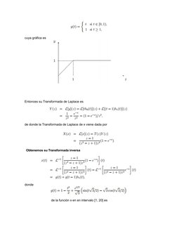 cuya gráfica es 
Entonces su Transformada de Laplace es
de donde la Transformada de Laplace de x viene dada por
Obtenemos su