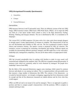 OPQ (Occupational Personality Questionnaire)

Generalities

Critique

External References
Generalities
OPQ measures betwee