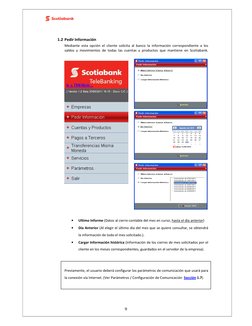 9 
 
1.2 Pedir Información 
Mediante esta opción el cliente solicita al banco la información correspondiente a los 
saldos