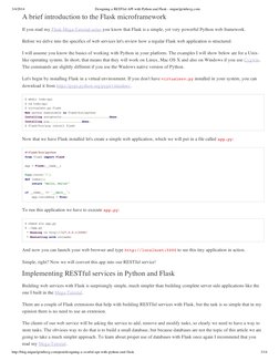 3/4/2014
Designing a RESTful API with Python and Flask - miguelgrinberg.com
http://blog.miguelgrinberg.com/post/designing-a-r