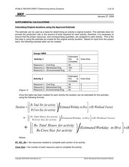 10 of 12
SUPPLEMENTAL CALCULATIONS
Calculating Original durations using the Approved Estimate
The estimate can be used as a b