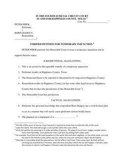 IN THE FOURTH JUDICIAL CIRCUIT COURT 
IN AND FOR HAPPINESS COUNTY, TEXAS 6
Case No. _________________ 
 
7
PETER PIPER,