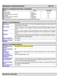 RE5909CRW CORROSION INHIBITOR
Page: 2/8
Ethylene Glycol
107-21-1
10 - 30
Amine derivative
Trade secret.
10 - 30
Quaternary am