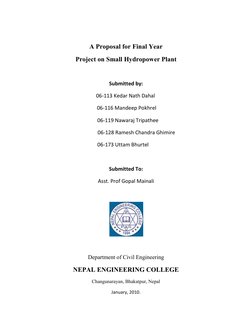 A Proposal for Final Year 
Project on Small Hydropower Plant 
 
Submitted by: