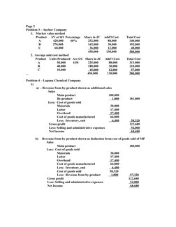 Page 2
Problem 3 – Anchor Company
1.
Market value method
Product      SV at SO  Percentage     Share in JC     Add’l Cost