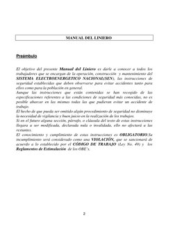 2
                                                  MANUAL DEL LINIERO
Preámbulo
El objetivo del presente Manual del Liniero