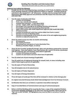 Building Plan Checklist and Information Sheet 
Must bring this form with you when you submit plans 
 
Applicant must submit t