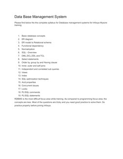 Infosys Training Syllabus Overview | PDF | Computer Programming ...