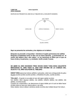 LOWO OSI 
mano izquierda
ARIKU BABAWA
DESPUES SE PRESENTA EL EBO EN LE TABLERO DE LA SIGUIENTE MANERA:
Aquí se presenta los a