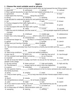 TEST 2
I.  Choose the most suitable word or phrase:
1. I only ________ we were running low on petrol after we had passed the