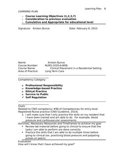 Nursing Learning Plan by Kirsten Bunce | PDF | Nursing | Competence ...