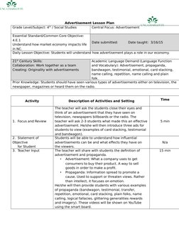 Grade 4 Advertisement Lesson Plan | PDF | Propaganda | Advertising