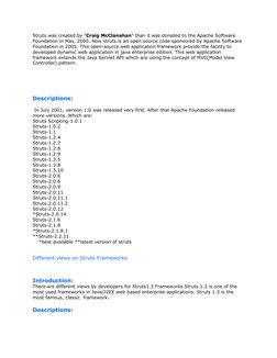 Struts was created by "Craig McClanahan" than it was donated to the Apache Software 
Foundation in May, 2000. Now struts is a