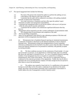 Chapter 06 - Audit Planning, Understanding the Client, Assessing Risks, and Responding
6-27
The typical engagement letter inc