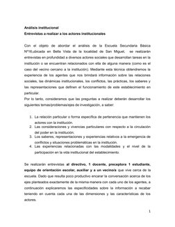 Análisis institucional
Entrevistas a realizar a los actores institucionales
Con  el  objeto  de  abordar  el  análisis  de  l