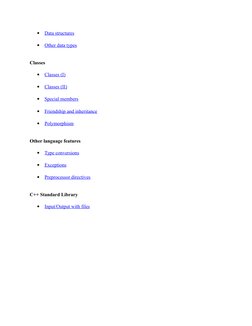 
Data structures (http://www.cplusplus.com/doc/tutorial/structures/)
Other data types (http://www.cplusplus.com/doc/tutori