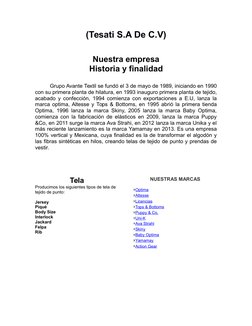 (Tesati S.A De C.V)
Nuestra empresa
Historia y finalidad
Grupo Avante Textil se fundó el 3 de mayo de 1989, iniciando en 1990