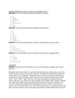 EXTRA CREDIT (Not on the Cisco tests - for math geeks only!):
00010000. Convert the following hexadecimal numbers to decimal: