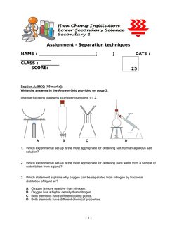 Assignment – Separation techniques
NAME : ____________________________[           ]  
DATE : 
_______________  
CLASS :  ____