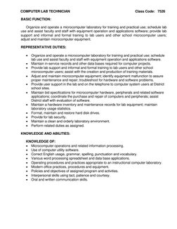 COMPUTER LAB TECHNICIAN                                                                       Class Code:  7526 
 
BASIC FU