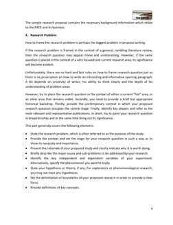 4 
 
The sample research proposal contains the necessary background information which relate 
to the PACE and its business.