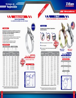14
15
Abrazadera tipo industrial con tornillo de rosca fina de 
alta tracción, de diversas alternativas y diámetros. La 
más