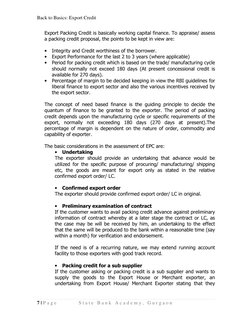 Back to Basics: Export Credit 
7 | P a g e  
S t a t e  B a n k  A c a d e m y ,  G u r g a o n  
 
Export Packing Credit is