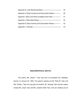 Appendix G. Linen Monitoring Sheet ------------------------------------
25
Appendix H. Daily Inventory and Consumption Report