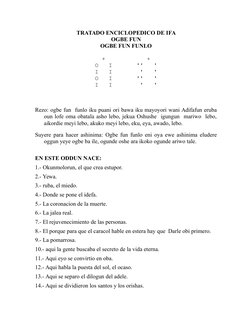 TRATADO ENCICLOPEDICO DE IFA
OGBE FUN
OGBE FUN FUNLO
+            +
O   I       ''   '
I   I        '   '
O   I       ''   '