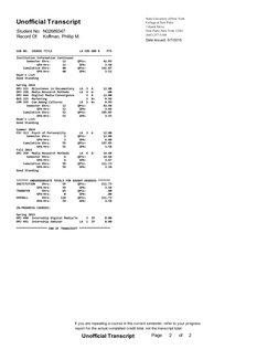 Unofficial Transcript
Student No: N02689347
Record Of:
Koffman, Phillip M.
State University of New York
College at New Paltz