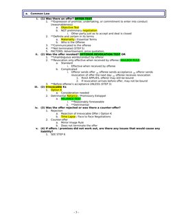 a.
Common Law
i.
(1) Was there an offer? OFFER TEST
1.
**Expression of promise, undertaking, or commitment to enter into cond