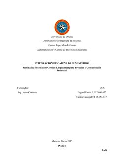 Universidad de Oriente
Departamento de Ingeniera de Sistemas
Cursos Especiales de Grado
Automatización y Control de Procesos