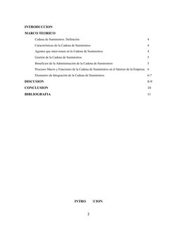 INTRODUCCION
MARCO TEORICO
Cadena de Suministros. Definición
4
Características de la Cadena de Suministros
4
Agentes que inte