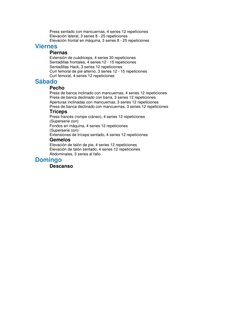 Press sentado con mancuernas, 4 series 12 repeticiones 
Elevación lateral, 3 series 8 - 25 repeticiones 
 
Elevación fronta