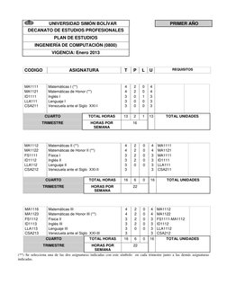 UNIVERSIDAD SIMÓN BOLÍVAR 
 
 PRIMER AÑO 
DECANATO DE ESTUDIOS PROFESIONALES 
 
    
PLAN DE ESTUDIOS  
 
    
INGENIERÍA DE