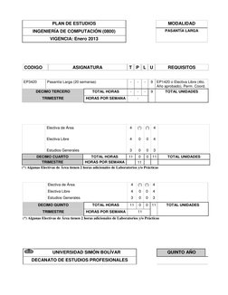 PLAN DE ESTUDIOS  
 
MODALIDAD 
   
INGENIERÍA DE COMPUTACIÓN (0800) 
 
PASANTÍA LARGA 
   
VIGENCIA: Enero 2013