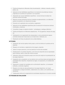 
Práctica del deporte en diferentes roles de participación : defensor, atacante, portero, 
árbitro, etc.

Aplicación de las