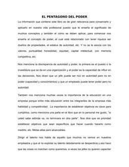 EL PENTÁGONO DEL PODER
La información que contiene este libro es de gran relevancia para conservarlo y
aplicarlo  en  nuestra