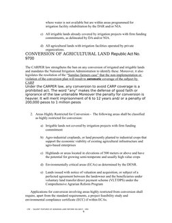 where water is not available but are within areas programmed for 
irrigation facility rehabilitation by the DAR and/or NIA.
c