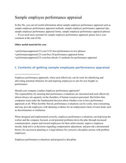 Sample employee performance appraisal
In this file, you can ref useful information about sample employee performance appraisa