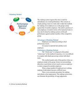 5.Ranking Method
The ranking system requires the rater to rank his 
subordinates on overall performance. This consists in 
si
