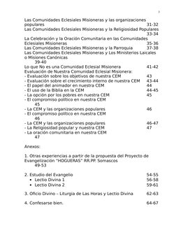 Las Comunidades Eclesiales Misioneras y las organizaciones 
populares
31-32
Las Comunidades Eclesiales Misioneras y la Religi