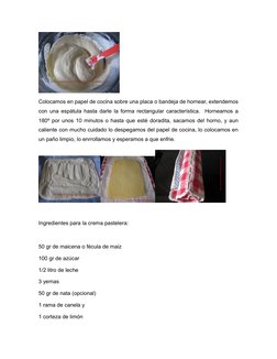 Colocamos en papel de cocina sobre una placa o bandeja de hornear, extendemos
con una espátula hasta darle la forma rectangul