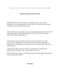 x--------------------------------------------------------------------------------------x
MOTION FOR INTERVENTION
COMES NOW th