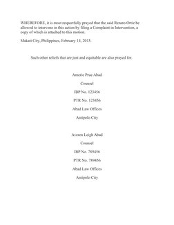 WHEREFORE, it is most respectfully prayed that the said Renato Ortiz be 
allowed to intervene in this action by filing a Comp