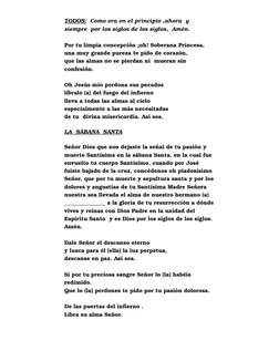 TODOS:  Como era en el principio ,ahora  y 
siempre  por los siglos de los siglos,  Amén.
 
Por tu limpia concepción ¡oh! Sob